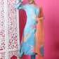 Jyoti Fashion Women's Sky Blue Cotton Geometric Digital Print with Jari & Crystal Kurta with Trouser & Dupatta | Swadesiicart