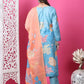 Jyoti Fashion Women's Sky Blue Cotton Geometric Digital Print with Jari & Crystal Kurta with Trouser & Dupatta | Swadesiicart