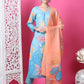 Jyoti Fashion Women's Sky Blue Cotton Geometric Digital Print with Jari & Crystal Kurta with Trouser & Dupatta | Swadesiicart
