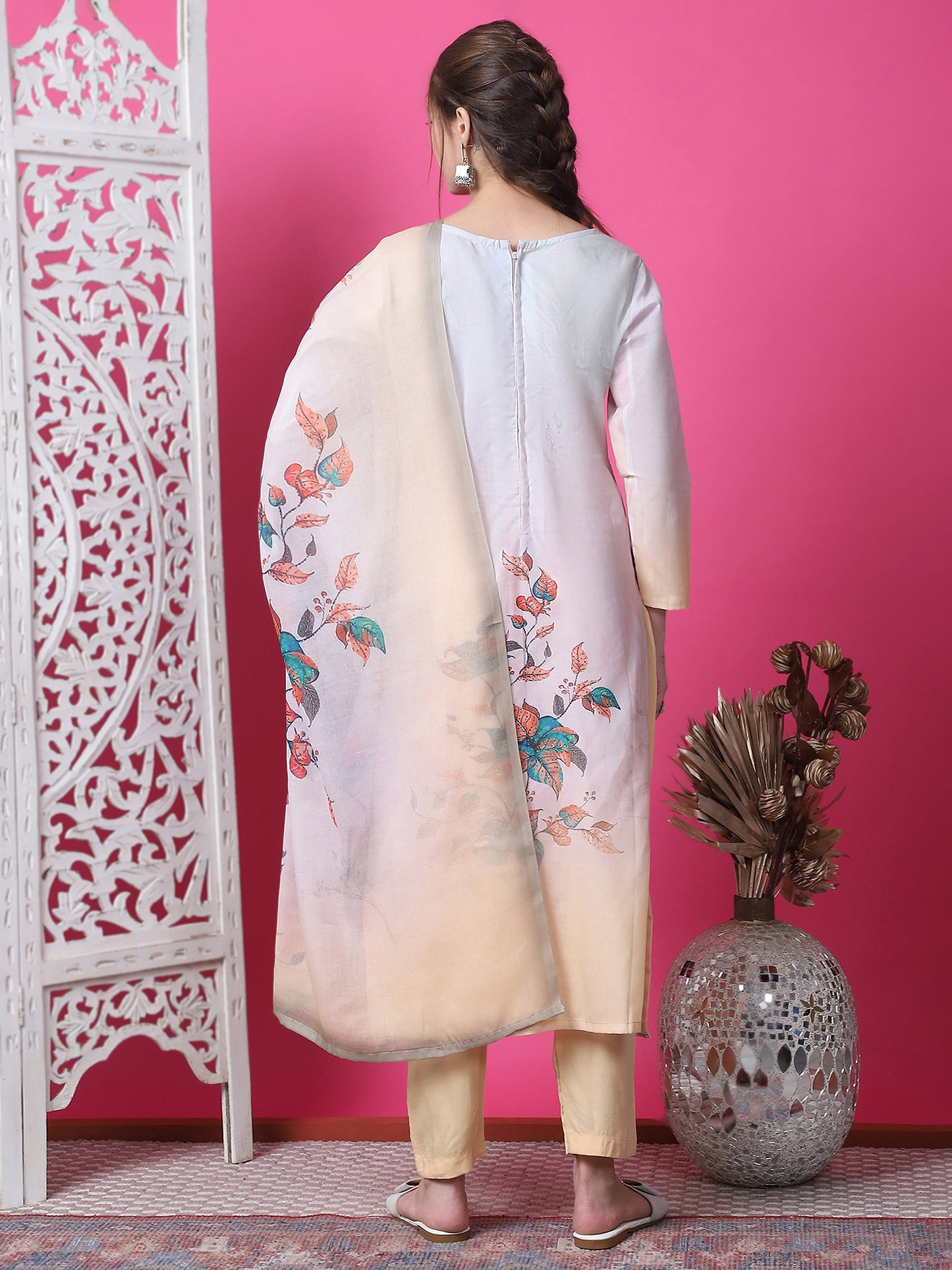 Jyoti Fashion Women's Multicolor Cotton Geometric Digital Print with Jari & Crystal Kurta with Trouser & Dupatta | Swadesiicart