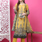 Jyoti Fashion Women's Mustard Cotton Geometric Digital Print with Jari & Crystal Kurta with Trouser & Dupatta | Swadesiicart