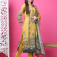 Jyoti Fashion Women's Mustard Cotton Geometric Digital Print with Jari & Crystal Kurta with Trouser & Dupatta | Swadesiicart