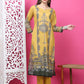 Jyoti Fashion Women's Mustard Cotton Geometric Digital Print with Jari & Crystal Kurta with Trouser & Dupatta | Swadesiicart
