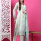 Jyoti Fashion Women's Pista Green Cotton Geometric Digital Print with Jari & Crystal Kurta with Trouser & Dupatta | Swadesiicart