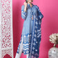 Jyoti Fashion Women's Indigo Blue Cotton Geometric Digital Print with Jari & Crystal Kurta with Trouser & Dupatta | Swadesiicart