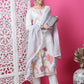 Jyoti Fashion Women's Off White Cotton Geometric Digital Print with Jari & Crystal Kurta with Trouser & Dupatta | Swadesiicart