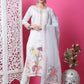 Jyoti Fashion Women's Off White Cotton Geometric Digital Print with Jari & Crystal Kurta with Trouser & Dupatta | Swadesiicart