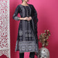 Jyoti Fashion Women's Black Cotton Geometric Digital Print with Jari & Crystal Kurta with Trouser & Dupatta | Swadesiicart
