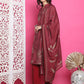 Jyoti Fashion Women's Maroon Muslin Floral Print with Jari & Crystal work Kurta with Trouser & Dupatta | Swadesiicart