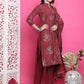 Jyoti Fashion Women's Maroon Muslin Floral Print with Jari & Crystal work Kurta with Trouser & Dupatta | Swadesiicart