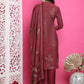 Jyoti Fashion Women's Maroon Muslin Floral Print with Jari & Crystal work Kurta with Trouser & Dupatta | Swadesiicart
