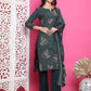 Jyoti Fashion Women's Green Muslin Floral Print with Jari & Crystal work Kurta with Trouser & Dupatta | Swadesiicart