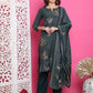 Jyoti Fashion Women's Green Muslin Floral Print with Jari & Crystal work Kurta with Trouser & Dupatta | Swadesiicart
