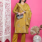 Jyoti Fashion Women's Mustard Muslin Floral Print with Jari & Crystal work Kurta with Trouser & Dupatta | Swadesiicart