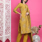 Jyoti Fashion Women's Mustard Muslin Floral Print with Jari & Crystal work Kurta with Trouser & Dupatta | Swadesiicart