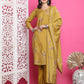 Jyoti Fashion Women's Mustard Muslin Floral Print with Jari & Crystal work Kurta with Trouser & Dupatta | Swadesiicart