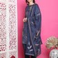Jyoti Fashion Women's Navy Blue Muslin Floral Print with Jari & Crystal work Kurta with Trouser & Dupatta | Swadesiicart