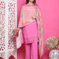 Jyoti Fashion Women's Pink Muslin Floral Resham Embroidery Kurta with Trouser & Dupatta | Swadesiicart