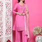 Jyoti Fashion Women's Pink Muslin Floral Resham Embroidery Kurta with Trouser & Dupatta | Swadesiicart