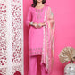 Jyoti Fashion Women's Pink Muslin Floral Resham Embroidery Kurta with Trouser & Dupatta | Swadesiicart