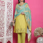 Jyoti Fashion Women's Lemon Yellow Muslin Floral Resham Embroidery Kurta with Trouser & Dupatta | Swadesiicart