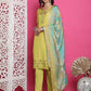 Jyoti Fashion Women's Lemon Yellow Muslin Floral Resham Embroidery Kurta with Trouser & Dupatta | Swadesiicart