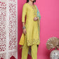Jyoti Fashion Women's Lemon Yellow Muslin Floral Resham Embroidery Kurta with Trouser & Dupatta | Swadesiicart