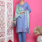 Jyoti Fashion Women's Blue Muslin Floral Resham Embroidery Kurta with Trouser & Dupatta | Swadesiicart