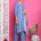 Jyoti Fashion Women's Blue Muslin Floral Resham Embroidery Kurta with Trouser & Dupatta | Swadesiicart