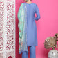 Jyoti Fashion Women's Blue Muslin Floral Resham Embroidery Kurta with Trouser & Dupatta | Swadesiicart