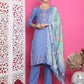 Jyoti Fashion Women's Blue Muslin Floral Resham Embroidery Kurta with Trouser & Dupatta | Swadesiicart