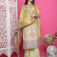 Jyoti Fashion Women's Yellow Satin Traditional Digital Print with Crystal work Kurta with Trouser & Dupatta | Swadesiicart