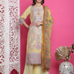 Jyoti Fashion Women's Yellow Satin Traditional Digital Print with Crystal work Kurta with Trouser & Dupatta | Swadesiicart
