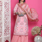 Jyoti Fashion Women's Pink Satin Traditional Digital Print with Crystal work Kurta with Trouser & Dupatta | Swadesiicart