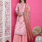 Jyoti Fashion Women's Pink Satin Traditional Digital Print with Crystal work Kurta with Trouser & Dupatta | Swadesiicart