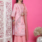 Jyoti Fashion Women's Pink Satin Traditional Digital Print with Crystal work Kurta with Trouser & Dupatta | Swadesiicart