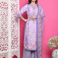 Jyoti Fashion Women's Lavender Satin Traditional Digital Print with Crystal work Kurta with Trouser & Dupatta | Swadesiicart