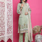 Jyoti Fashion Women's Green Cotton Floral Digital Print with Resham Thread Work Kurta with Trouser & Dupatta | Swadesiicart