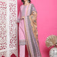 Jyoti Fashion Women's Pink Cotton Floral Digital Print with Resham Thread Work Kurta with Trouser & Dupatta | Swadesiicart