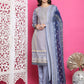 Jyoti Fashion Women's Sky Blue Cotton Floral Digital Print with Resham Thread Work Kurta with Trouser & Dupatta | Swadesiicart