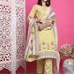 Jyoti Fashion Women's Lemon Yellow Cotton Floral Digital Print with Resham Thread Work Kurta with Trouser & Dupatta | Swadesiicart