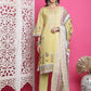 Jyoti Fashion Women's Lemon Yellow Cotton Floral Digital Print with Resham Thread Work Kurta with Trouser & Dupatta | Swadesiicart