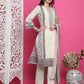 Jyoti Fashion Women's Cream Cotton Floral Digital Print with Resham Thread Work Kurta with Trouser & Dupatta | Swadesiicart