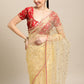 Jyoti Fashion Women's White Net Embroidered Designer Saree with Blouse | Swadesiicart