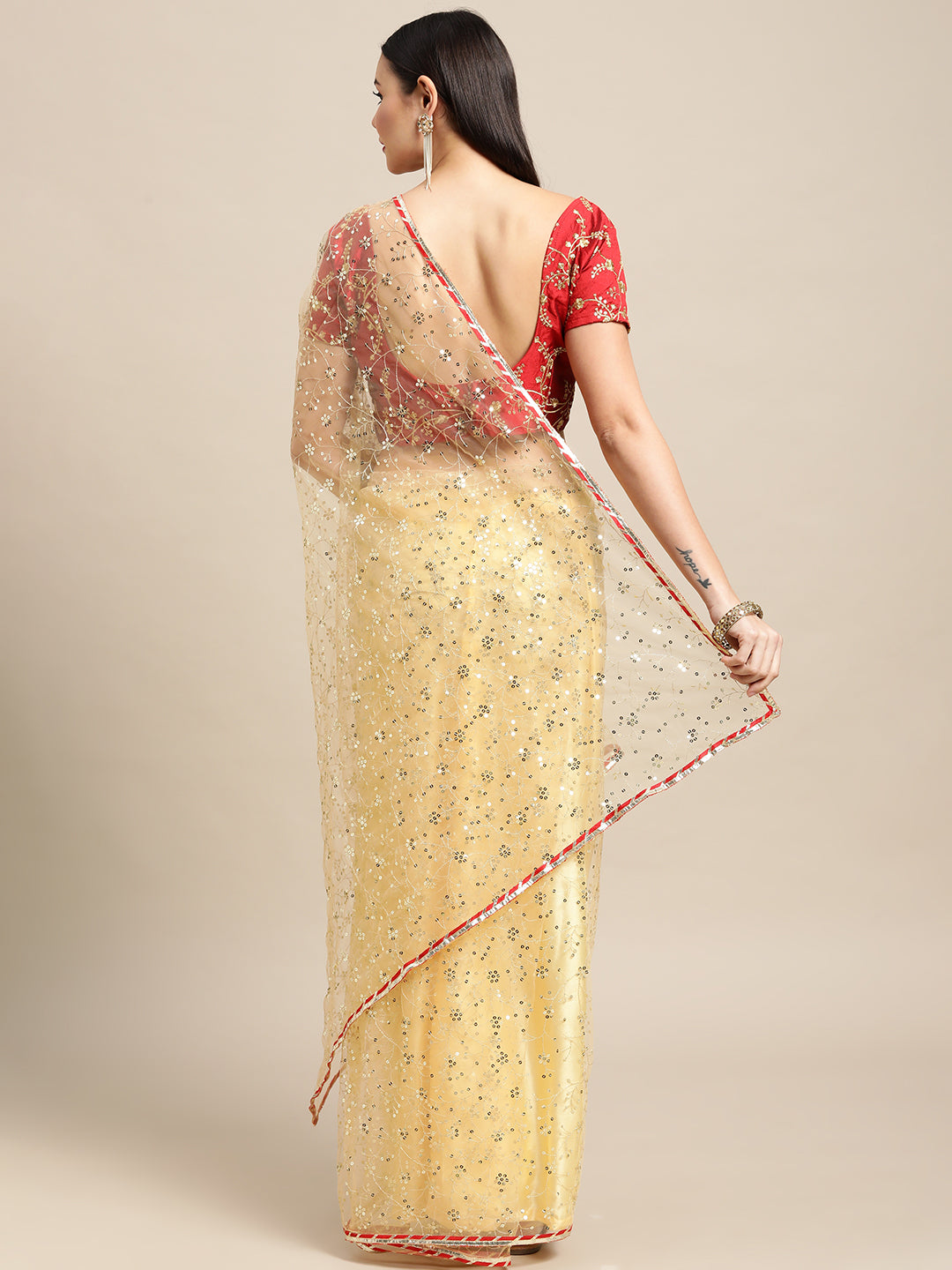 Jyoti Fashion Women's White Net Embroidered Designer Saree with Blouse | Swadesiicart