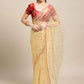 Jyoti Fashion Women's White Net Embroidered Designer Saree with Blouse | Swadesiicart