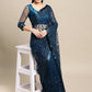 Jyoti Fashion Women's Blue Net Embroidered Designer Saree with Blouse | Swadesiicart