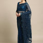 Jyoti Fashion Women's Blue Net Embroidered Designer Saree with Blouse | Swadesiicart