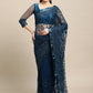 Jyoti Fashion Women's Blue Net Embroidered Designer Saree with Blouse | Swadesiicart