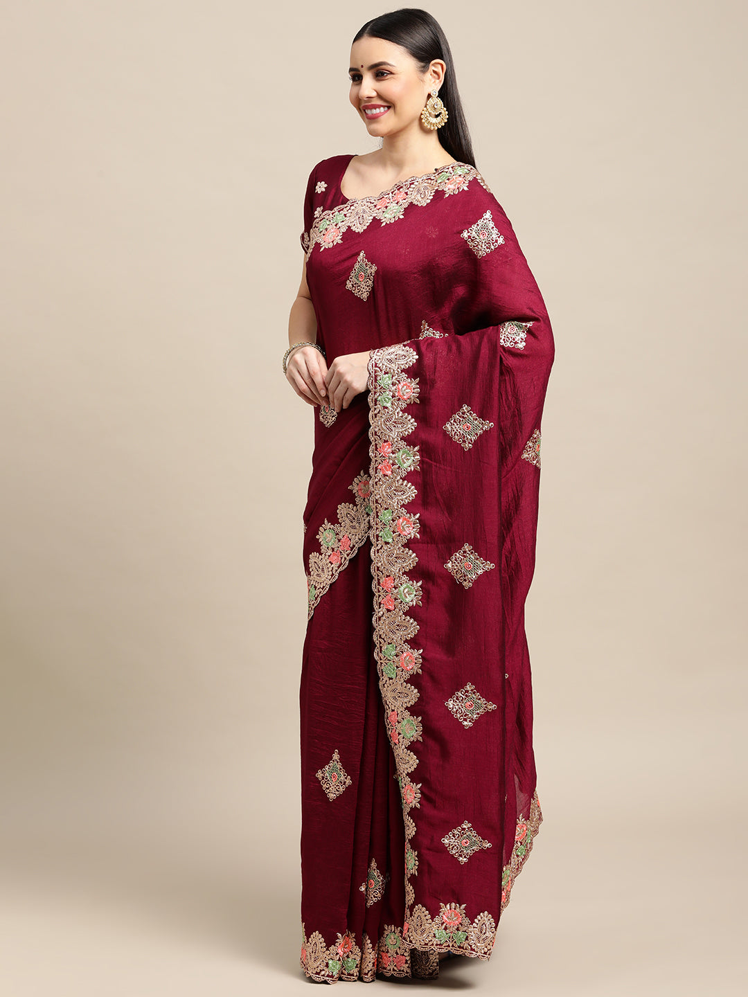 Jyoti Fashion Women's Purple Silk Blend Embroidered Designer Saree with Blouse | Swadesiicart